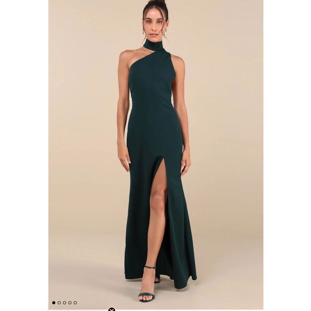 LULUS Keep It Interesting Cutout Halter Maxi Dress XS Green High Slit NWT B12